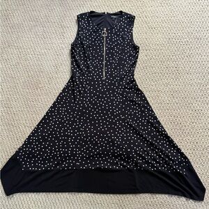 DKNY Black Asymmetrical Dress with White Dots